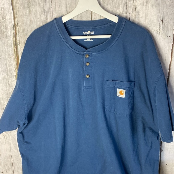 Carhartt Men's Original Fit Henley T-Shirt Athletic Casual Blue 2XL 347 - Picture 2 of 7
